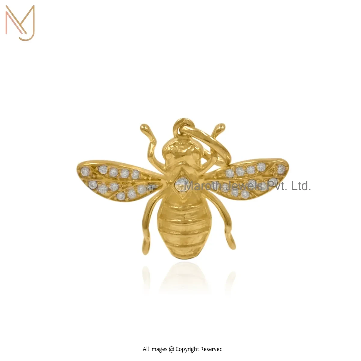 14K Yellow Gold Moissanite Honey Bee Pendant Manufacturer