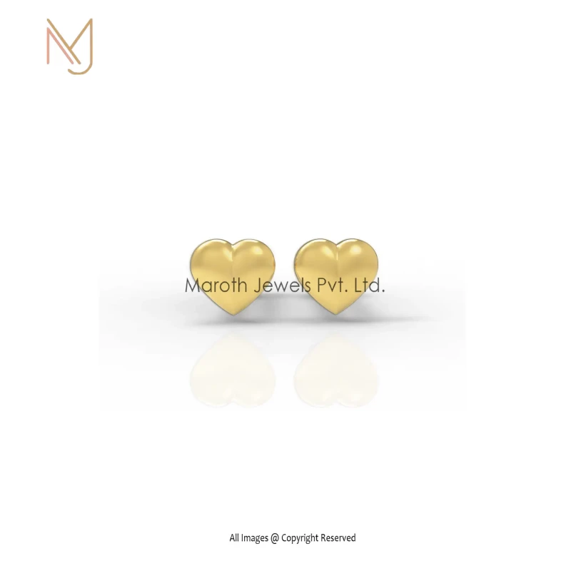 14K Yellow Gold Plated Heart Designs Stud Earrings Jewelry Manufacturer