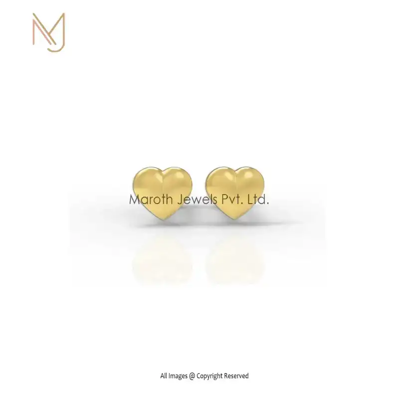 14K Yellow Gold Plated Heart Designs Stud Earrings Jewelry Manufacturer