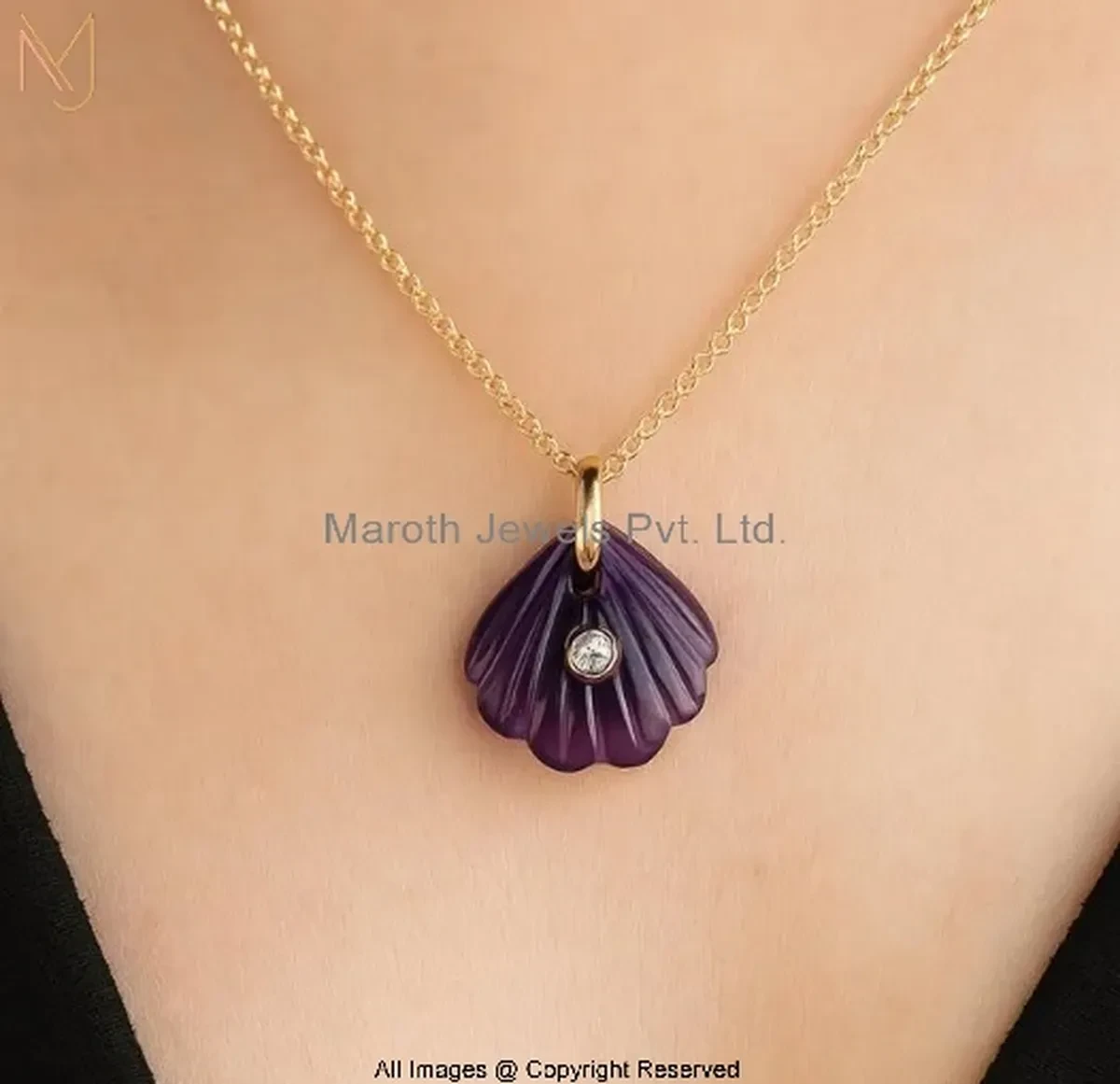 14K Yellow Gold Moissanite Gemstone Sea Shell Pendant Manufacturer