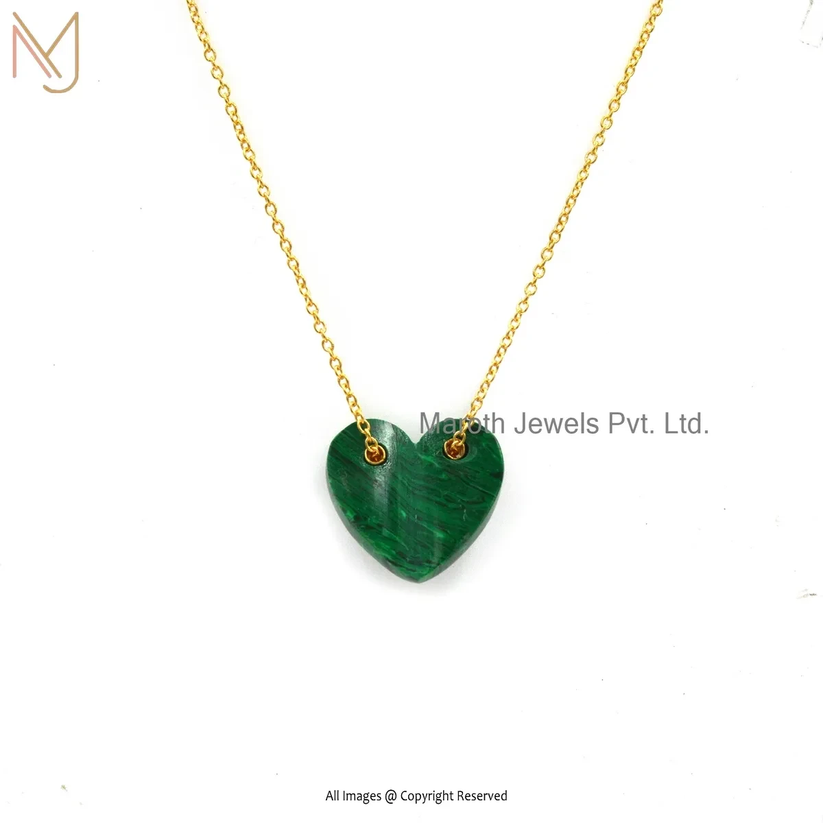 14K Yellow Gold Malachite Heart Pendant Custom Jewelry