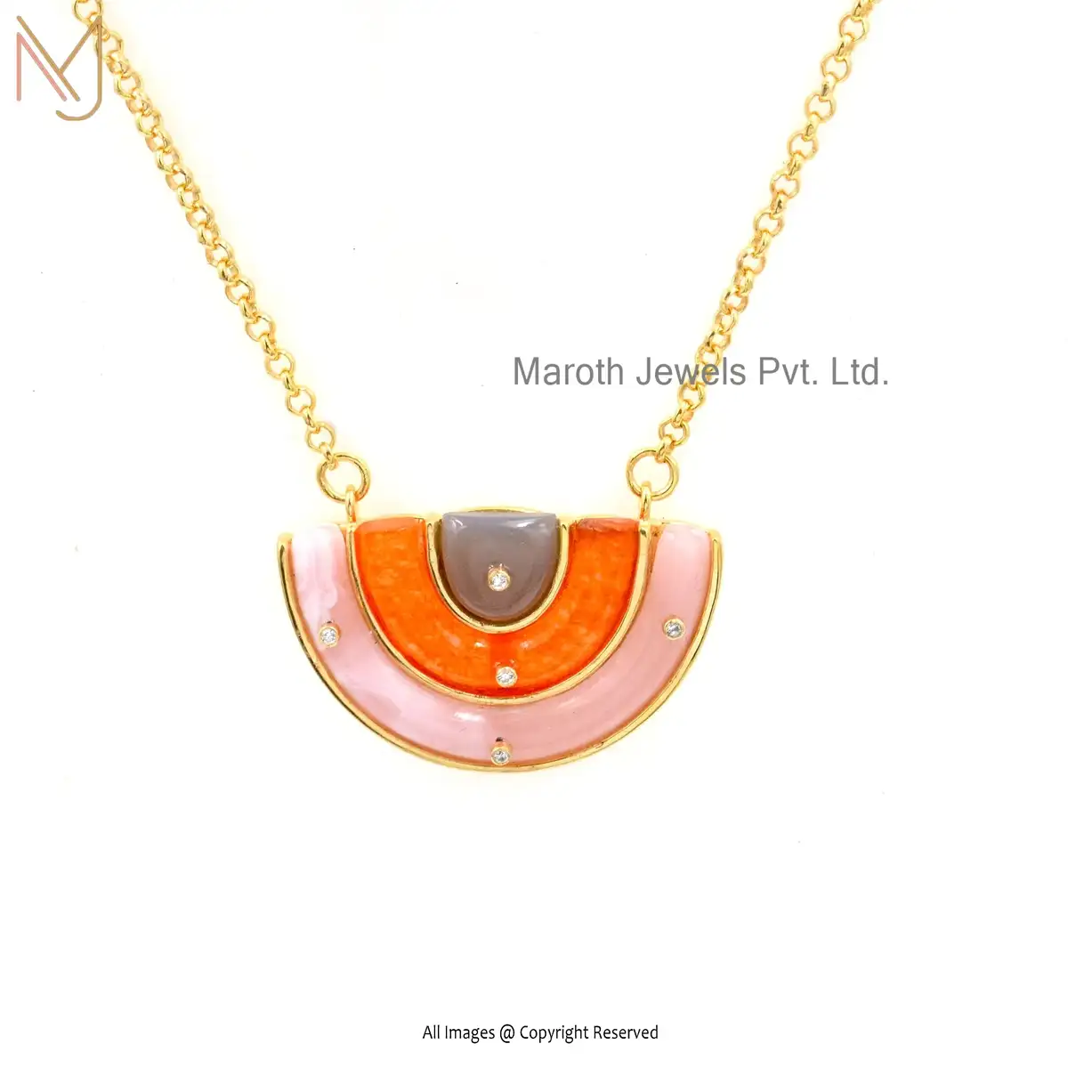 925 Silver Yellow Gold Plated Gemstone Rainbow Pendant Jewelry Manufacturer