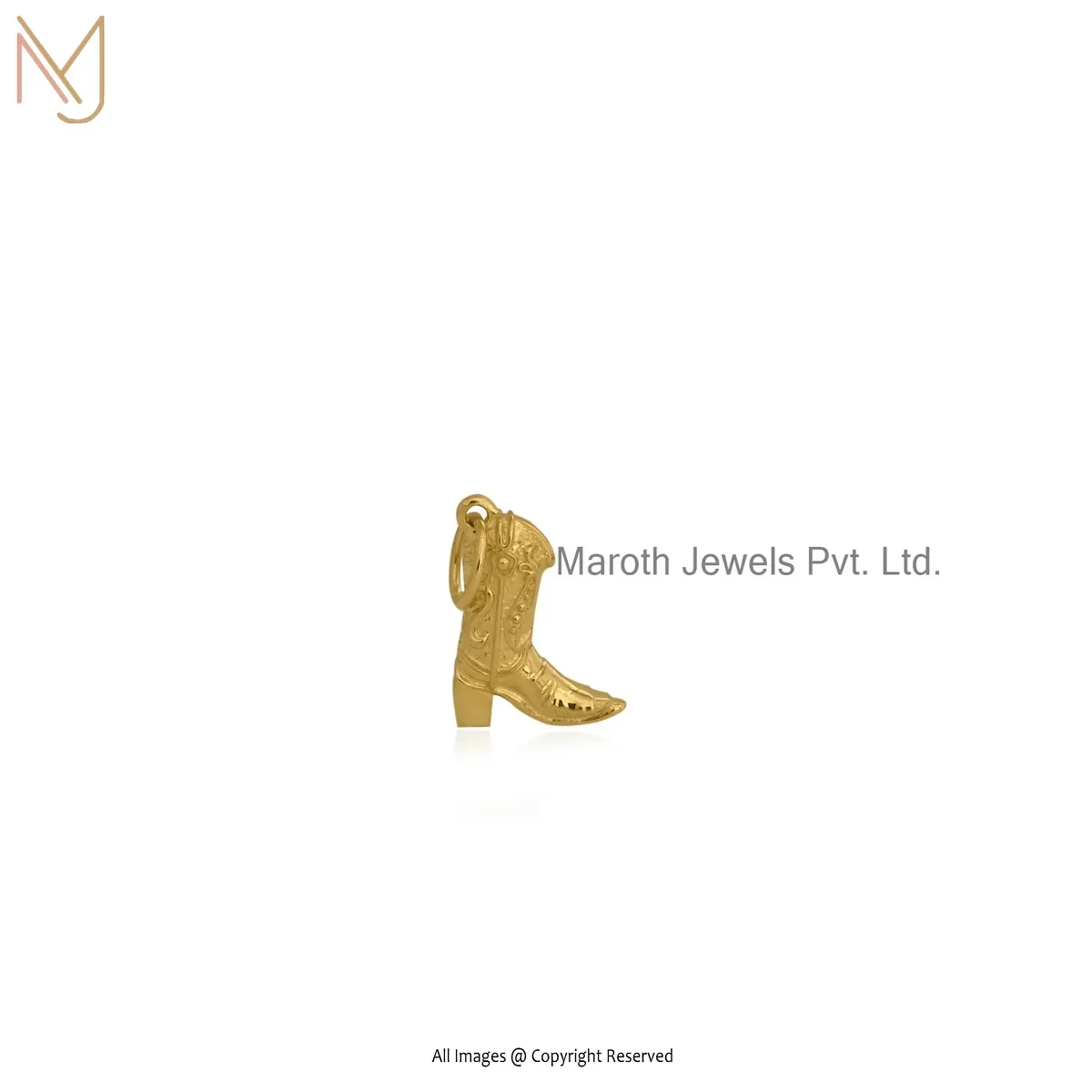 925 Silver Yellow Gold Plated Cowboy Boot Pendant Jewelry Supplier
