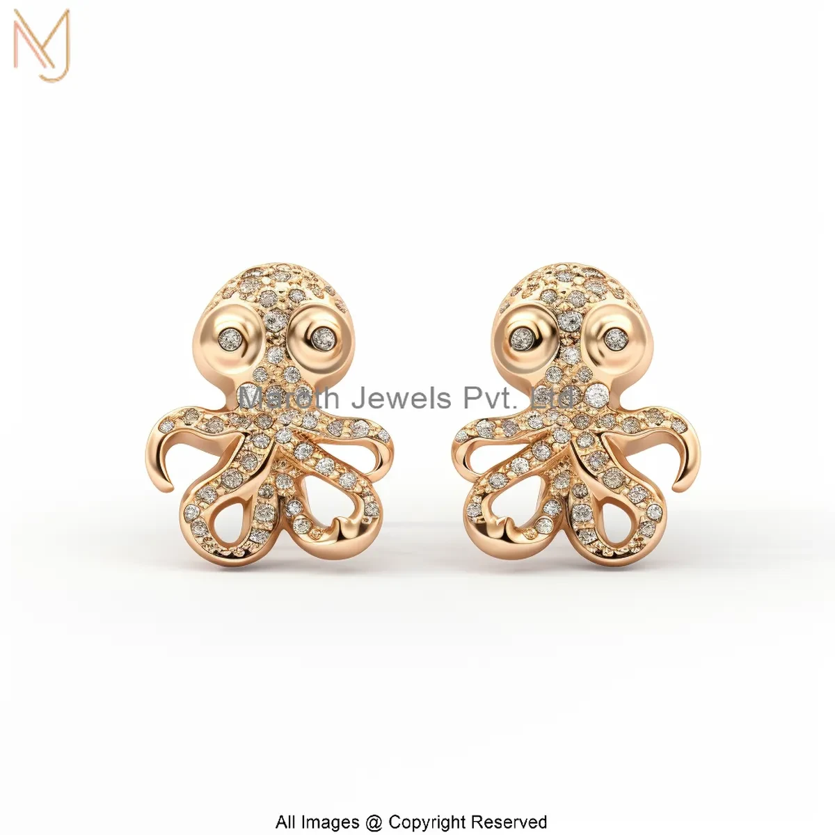 14K Yellow Gold Moissanite Diamond Octopus Gold Stud Earrings Manufacturer
