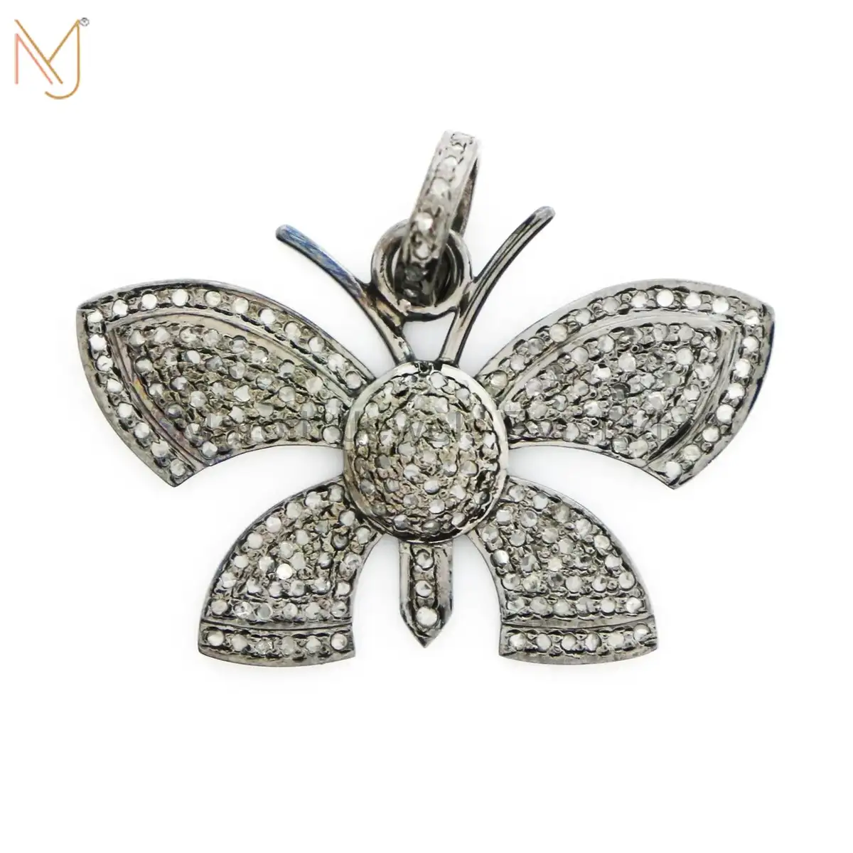 925 Sterling Silver Rhodium Pave Diamond Butterfly Pendant Jewelry Manufacturer