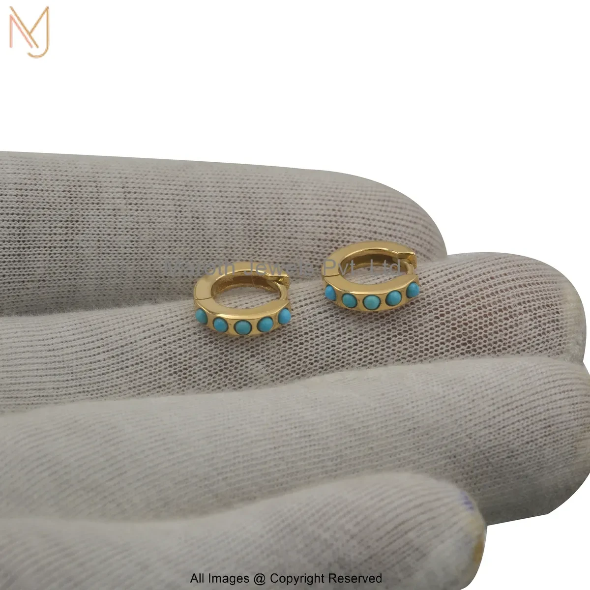 925 Silver Yellow Gold Plated Turquoise Huggies Earring Custom Jewelry