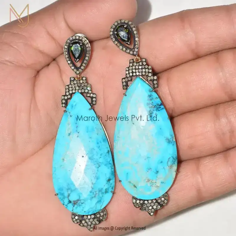 925 Silver Pave Diamond Turquoise Peridot Gemstone Earring Manufacturer