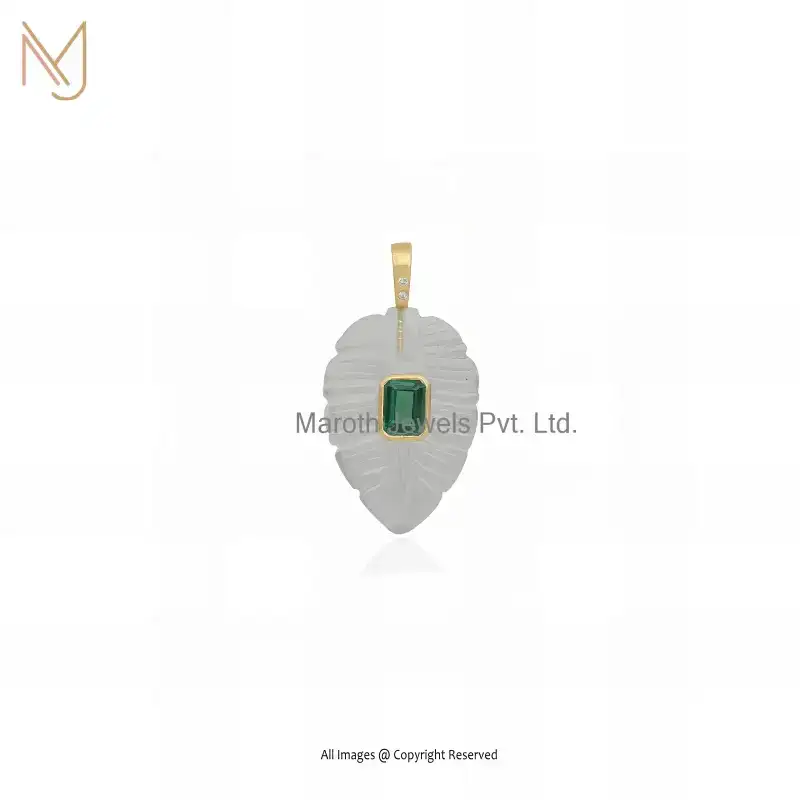 Wholesale  925 Sterling Silver Yellow Gold Plated Amethyst & Blue CZ Leaf Gemstone Pendant
