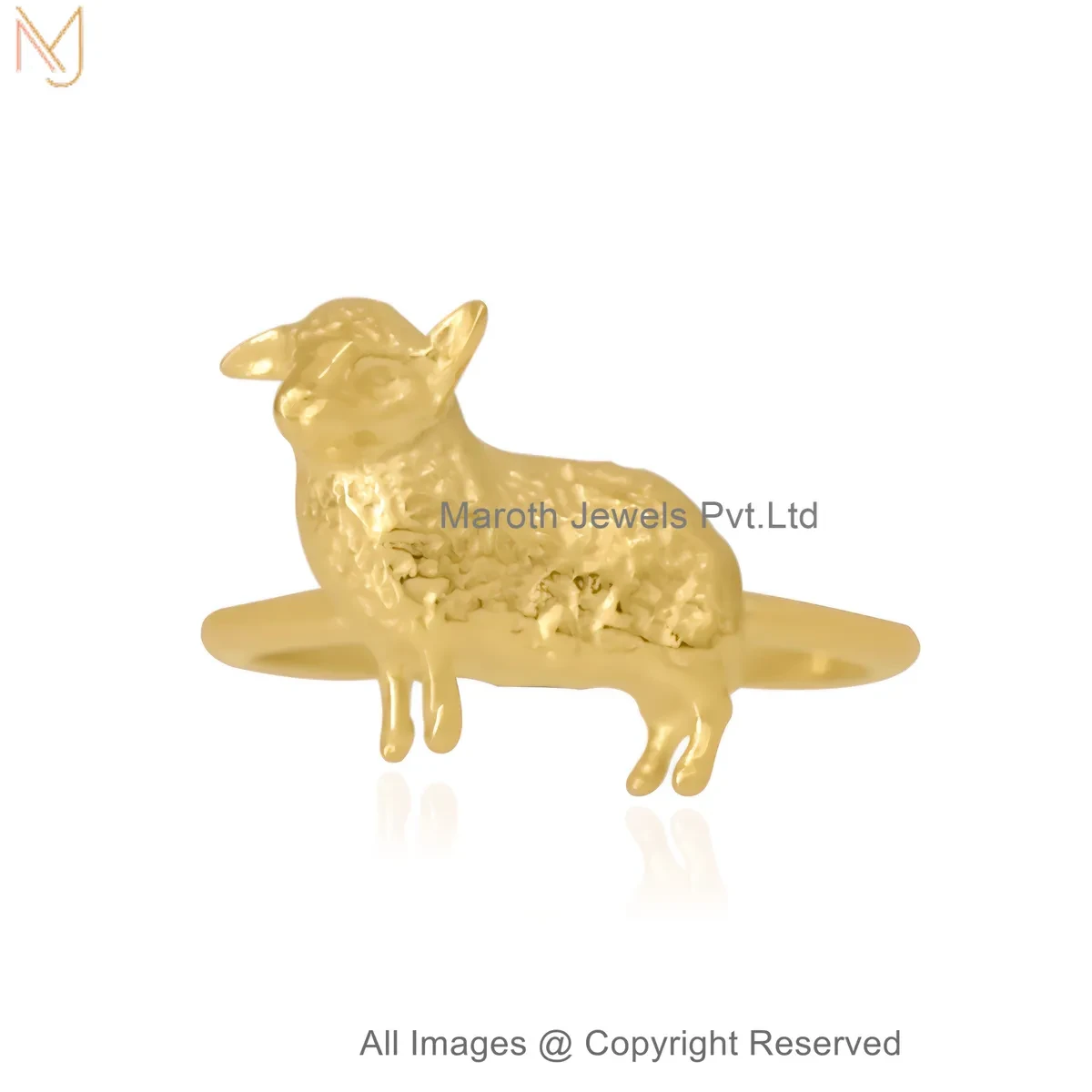 14K Yellow Gold Minimal Lamb Animal Ring Custom Jewelry