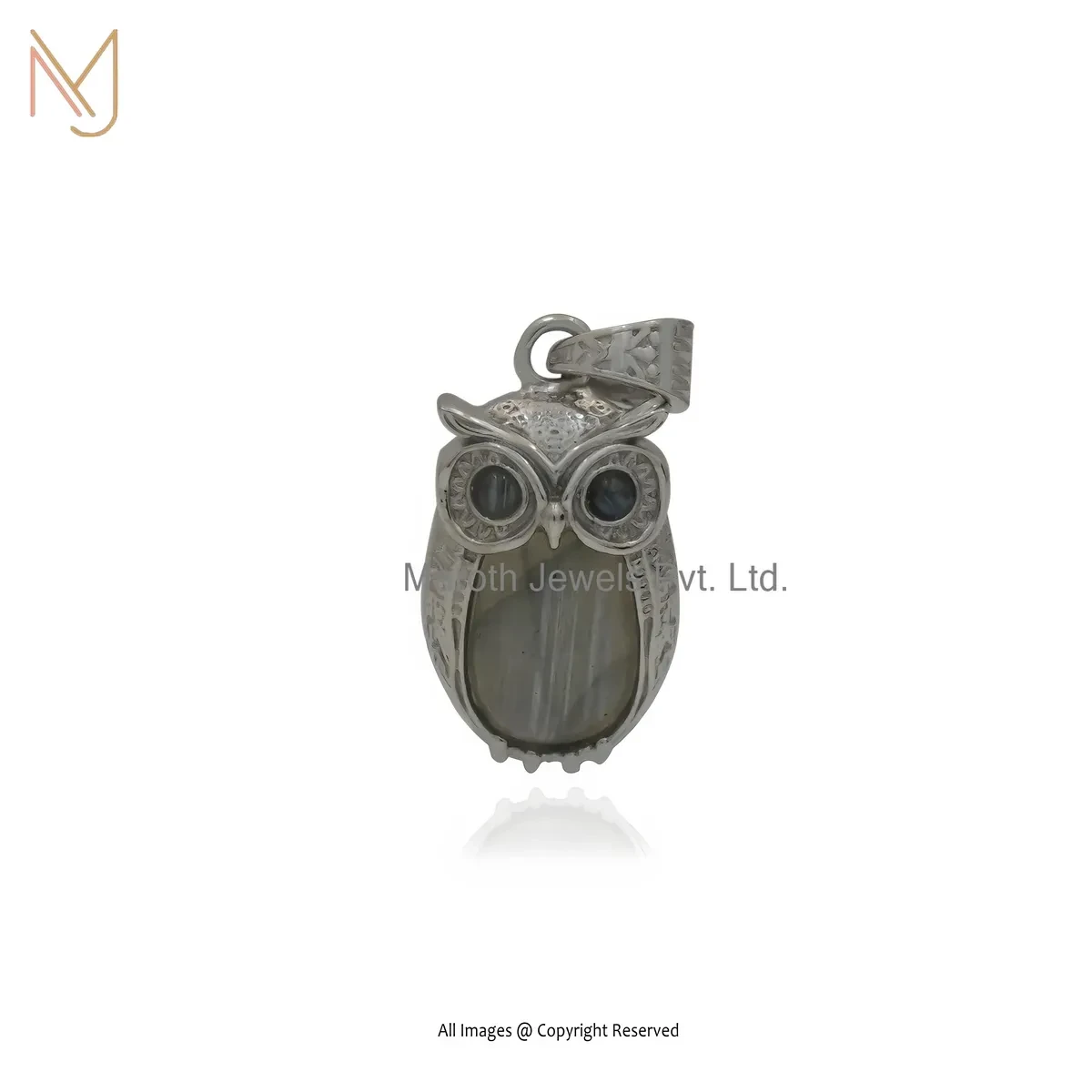 925 Silver White Gold Plated Labradorite Owl Pendant Custom Jewelry