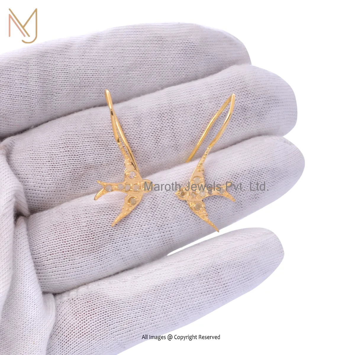 14K Yellow Gold Diamond Bird Stud Earring Manufacturer