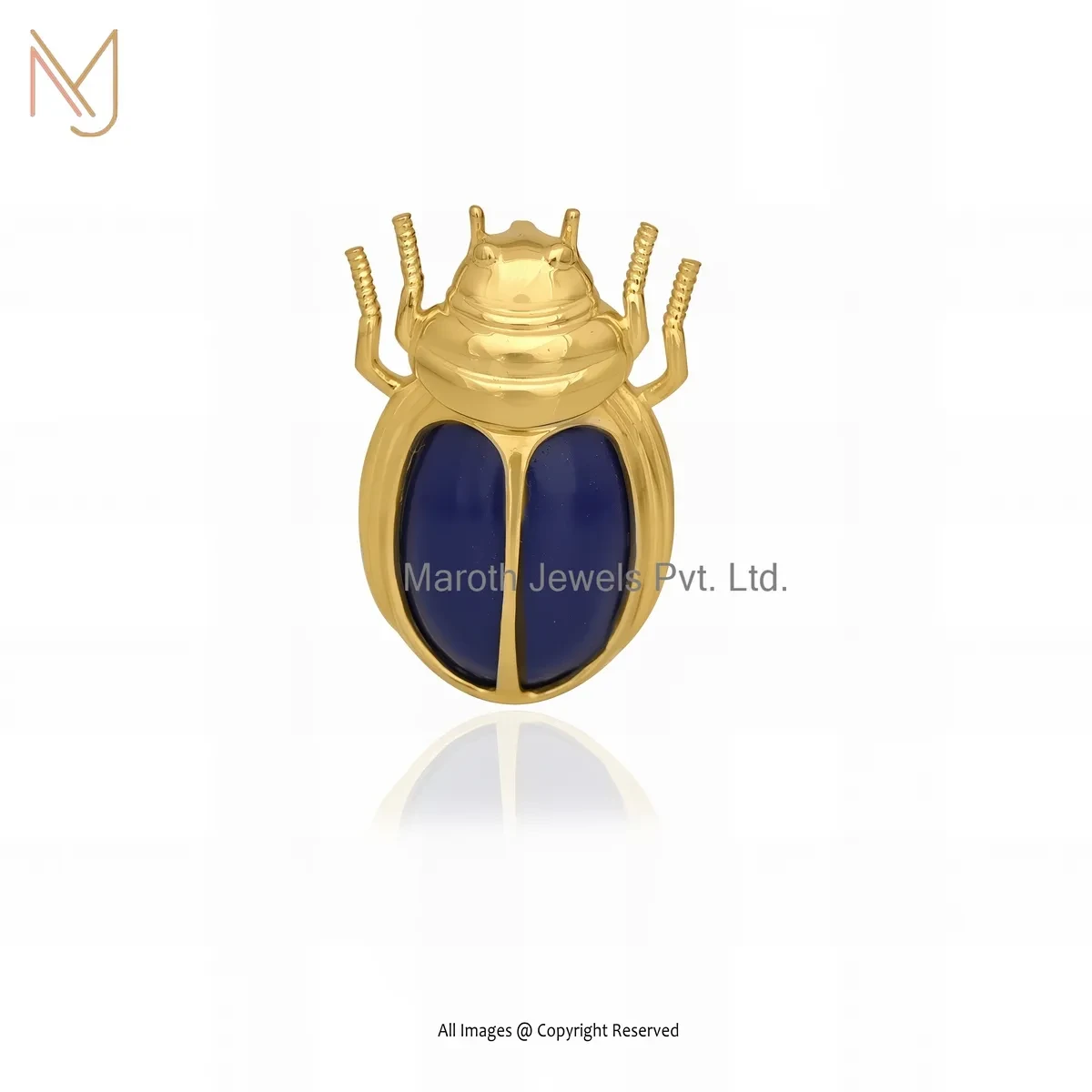 925 Sterling Silver Yellow Gold Plated Lapiz Lazuli Scarab Pendant Manufacturer