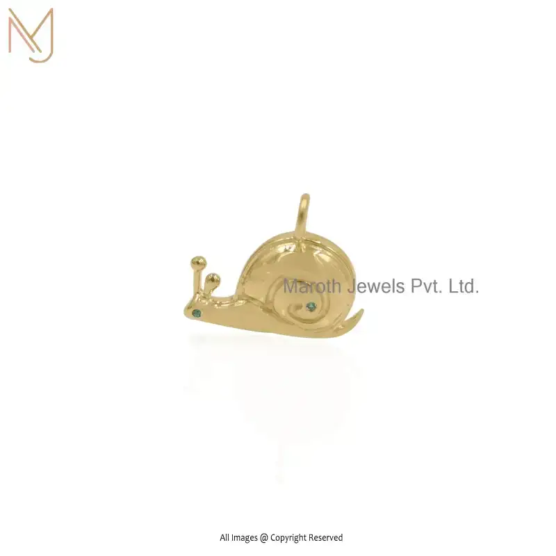 14K Yellow Gold Emerald Gemstone Snail Pendant Custom Jewelry