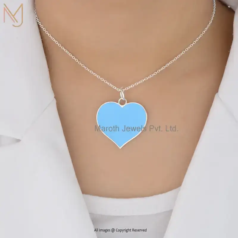 925 Silver Natural Silver Plated Enamel Blue Heart Pendant Manufacturer