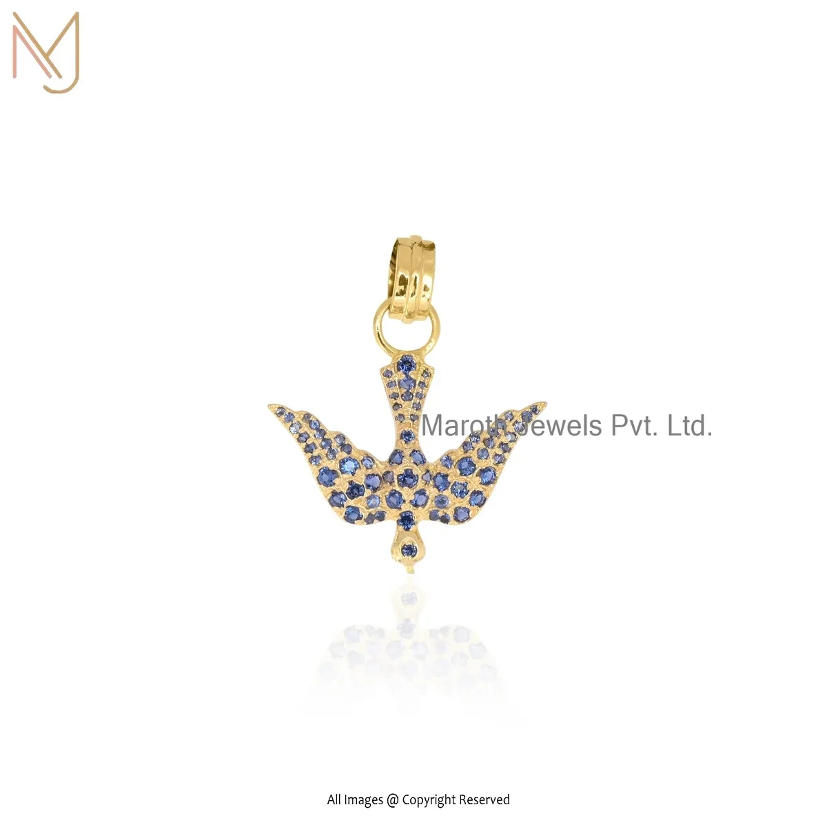 14K Yellow Gold Diamond Blue Sapphire Bird Pendant Manufacturer