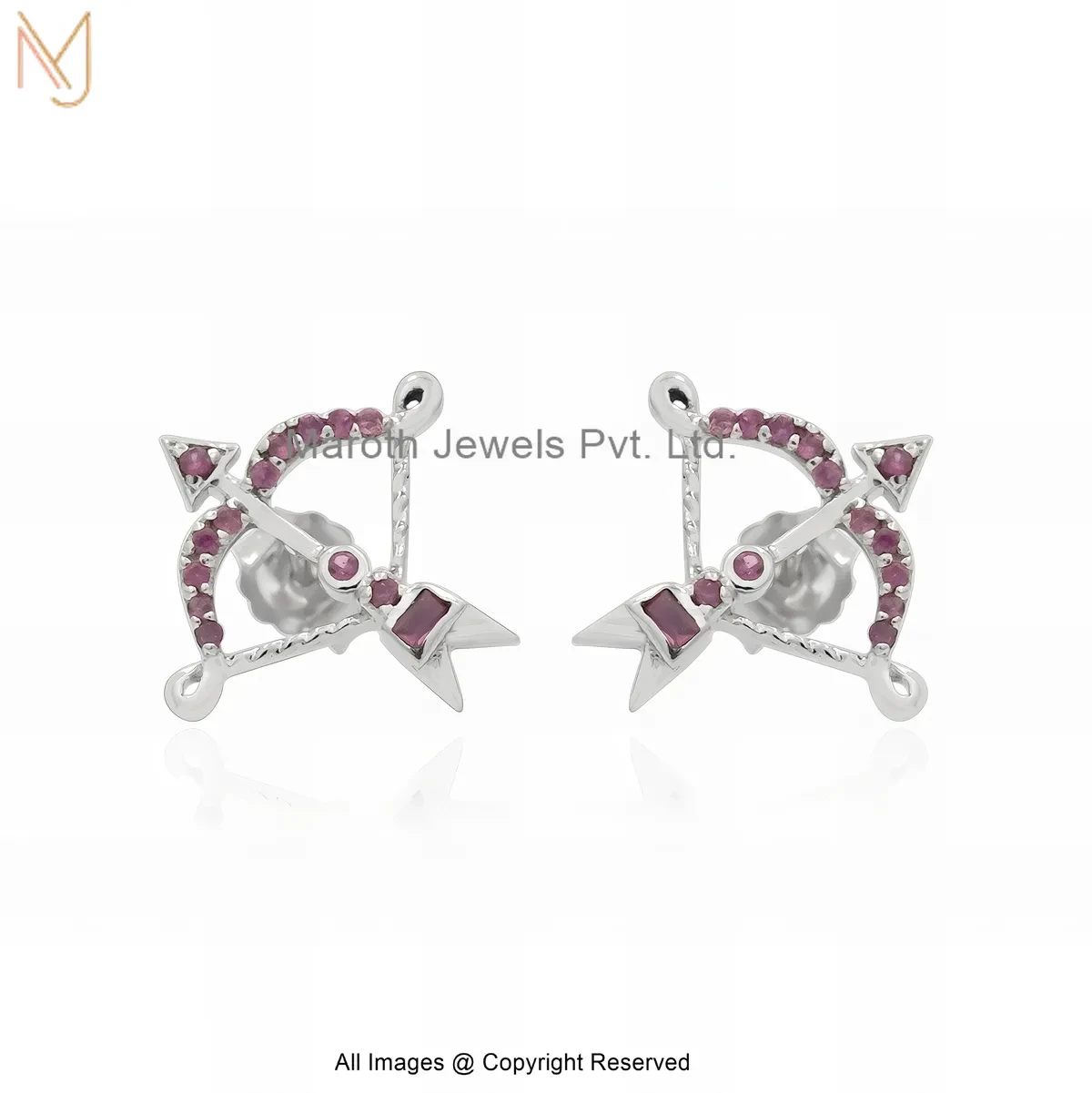 14K White Gold Geometric Gemstone Arrow Stud Earrings Manufacturer