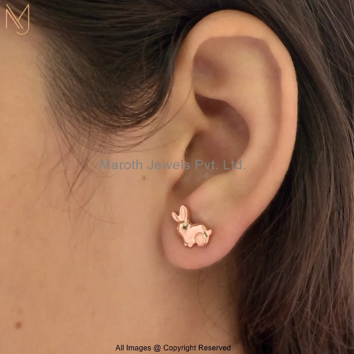 925 Silver Rose Gold Plated Bunny Stud Earring Custom Jewelry