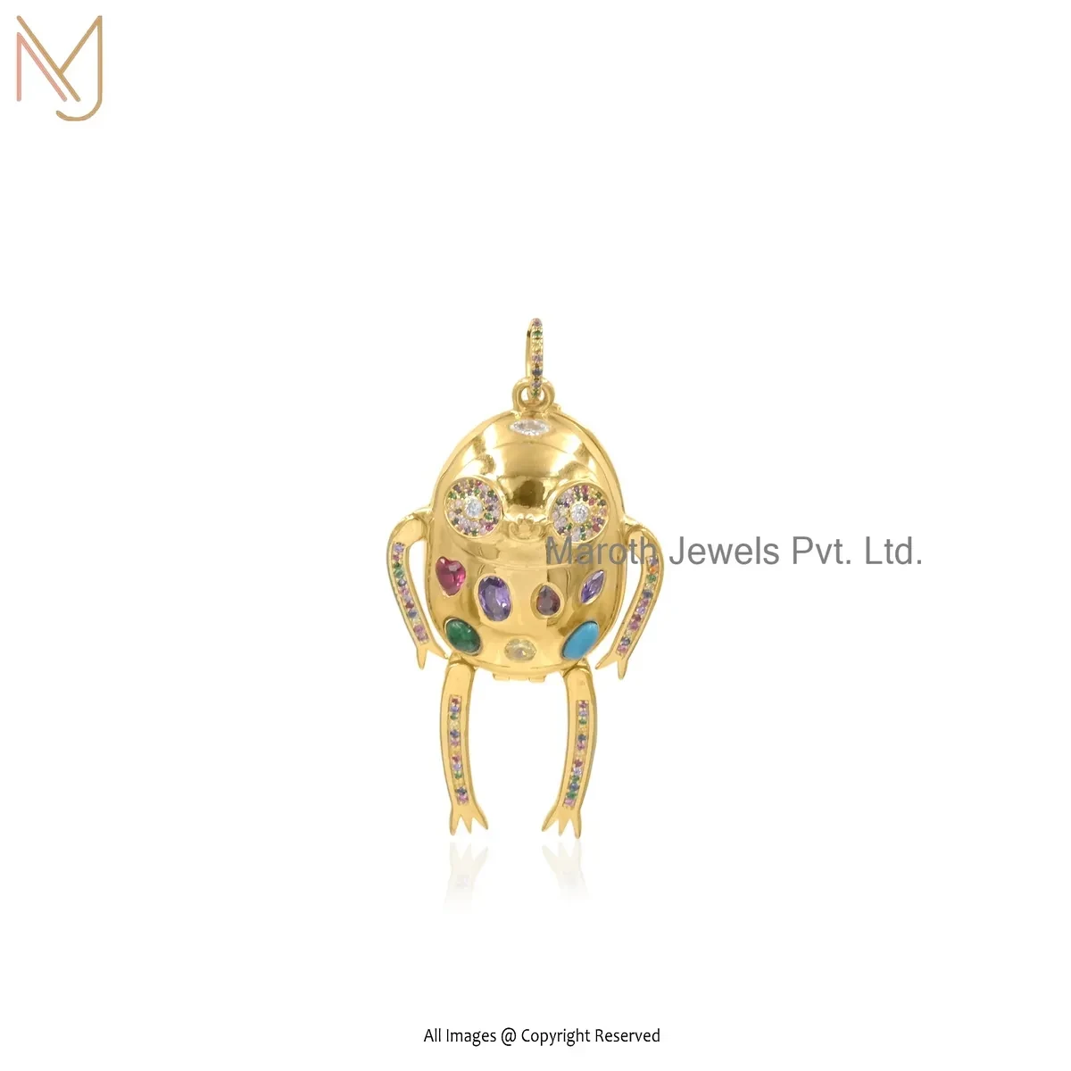 925 Silver Yellow Gold Plated Multi Gemstone Robot Pendant Manufacturer