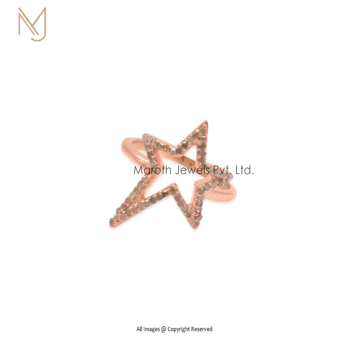925 Silver Rose Gold Diamond Star Ring Jewelry Manufacturer