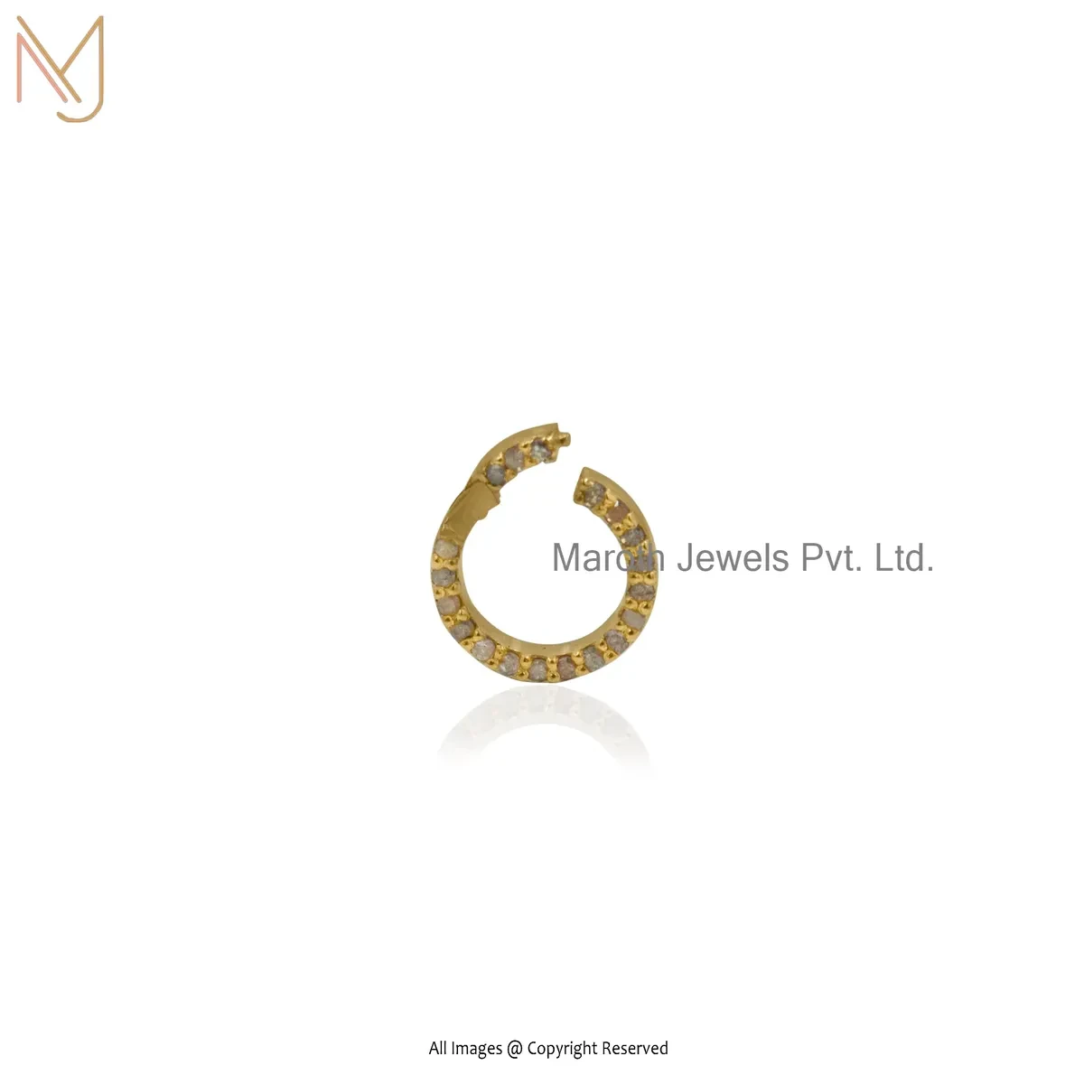 14K Yellow Gold Pave Diamond Circle Enhancer Lock Charm Holder Jewelry Supplier