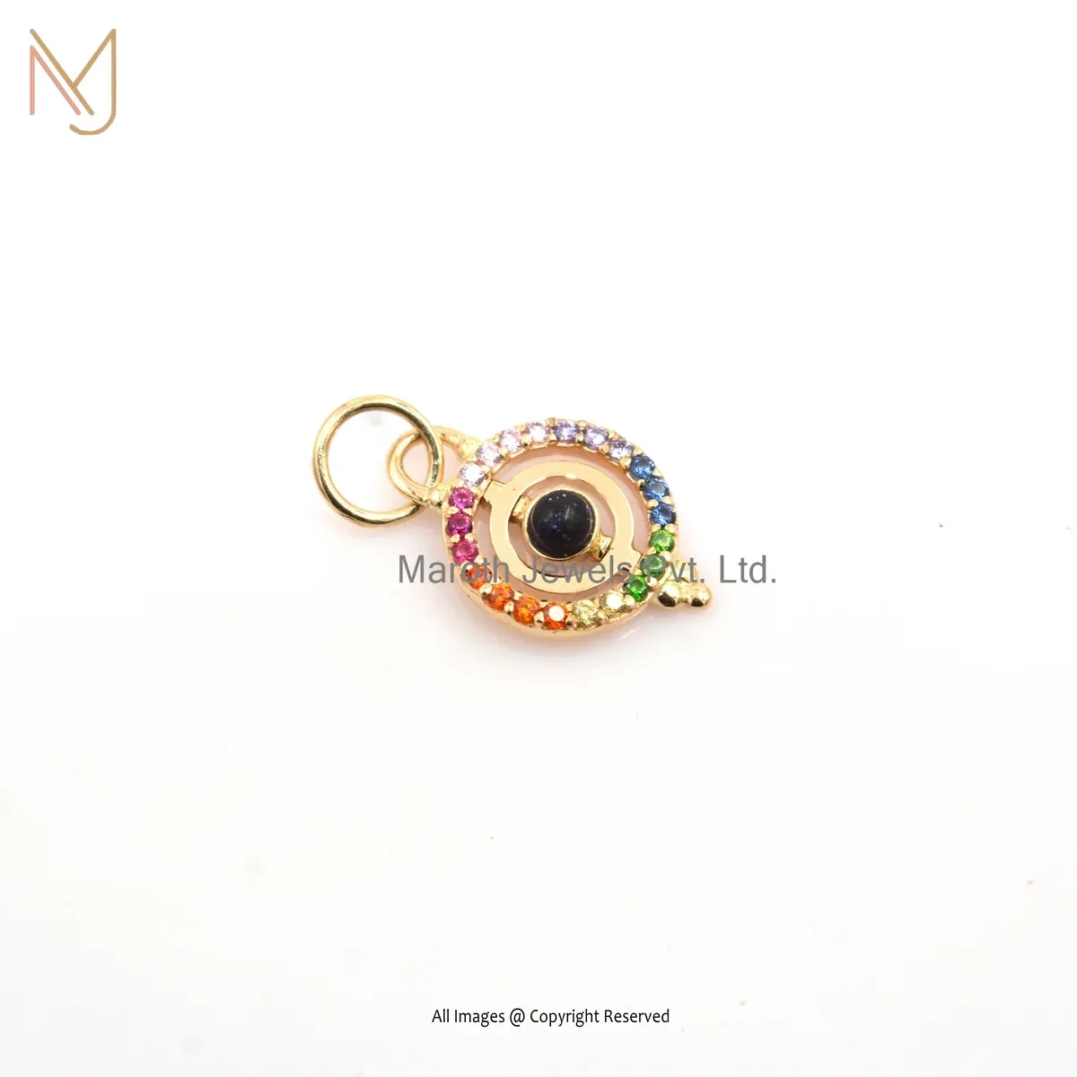 925 Silver Yellow Gold Plated Multi Gemstone Disc Pendant Manufacturer