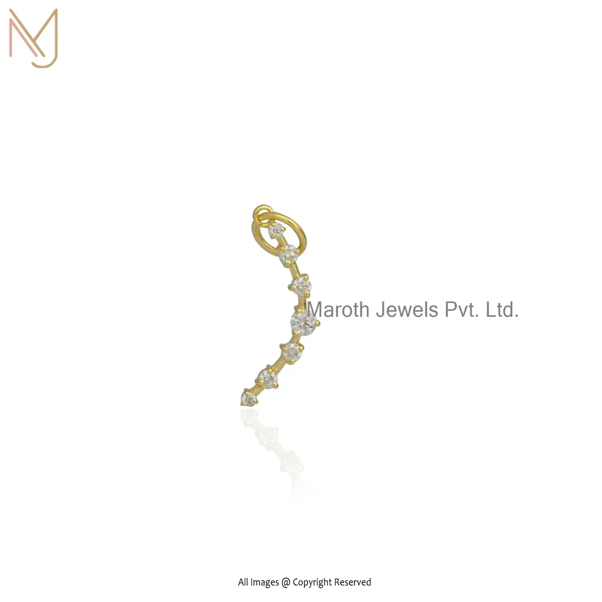 925 Silver Yellow Gold Plated Moissanite Half Moon Pendant Manufacturer