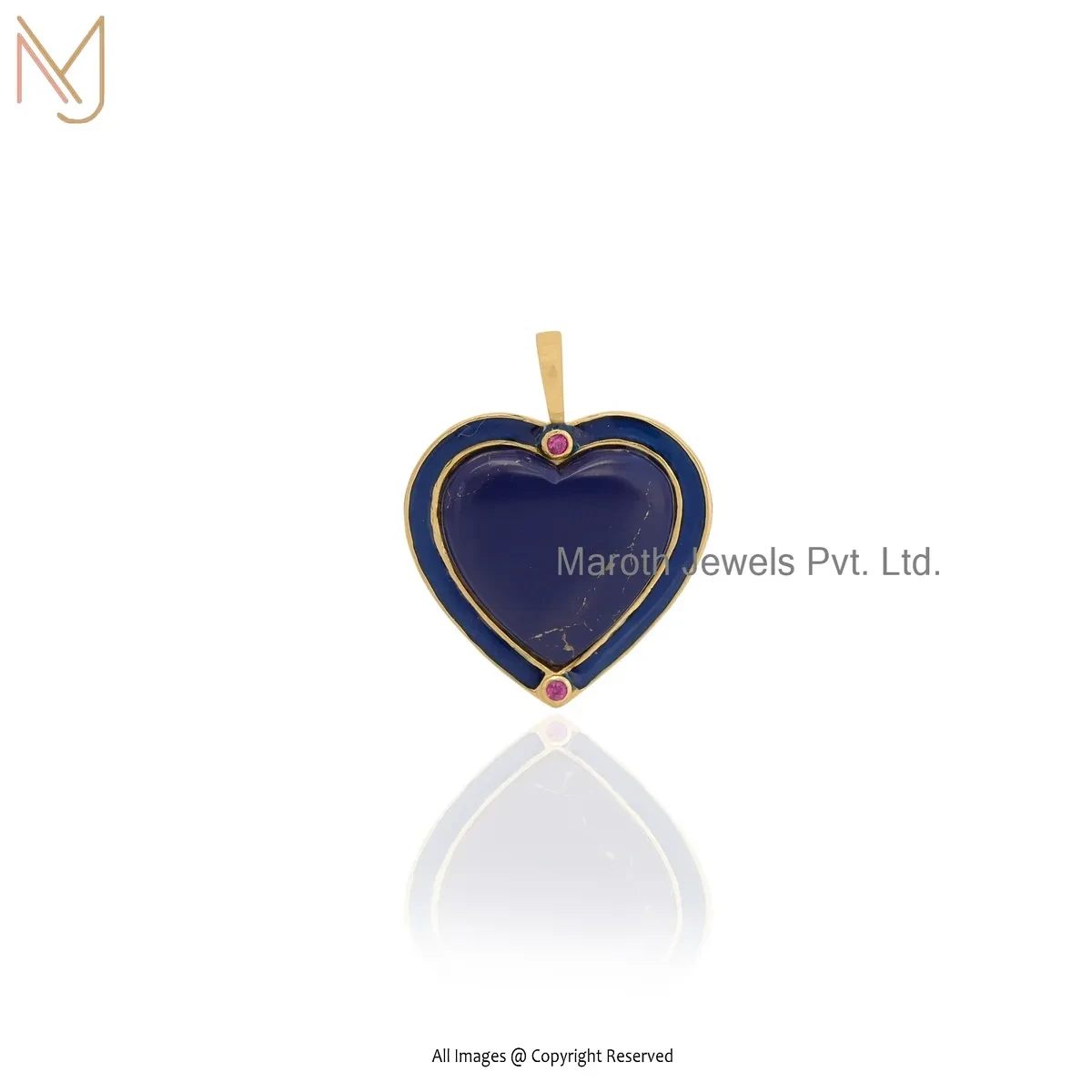 Private Lable 925 Silver Yellow Gold Plated Ruby & Lapiz Lazuli Gemstone Heart Pendant