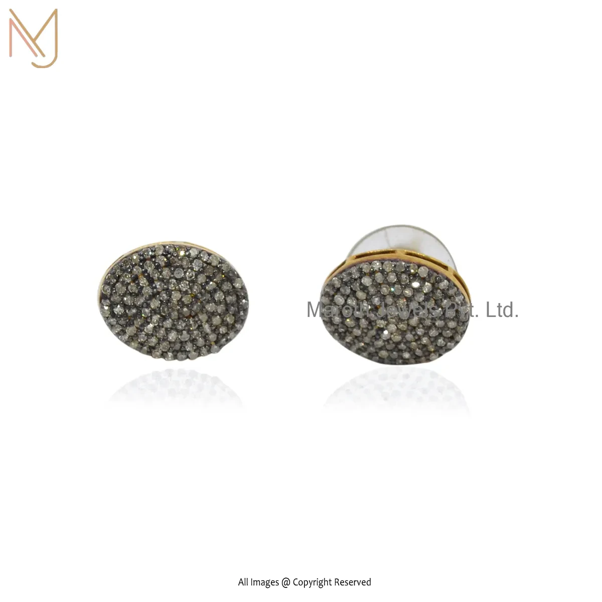 14K Yellow Gold Round Shape Pave Diamond Stud Earring Custom Jewelry