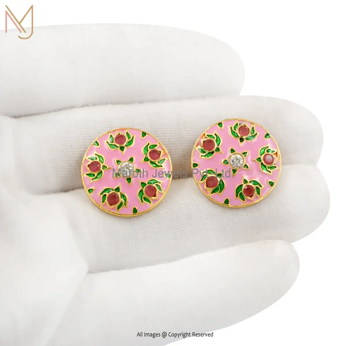 925 Sterling Silver Yellow Gold Plated Diamond Multi Enamel Color Cufflinks Jewelry Manufacturer