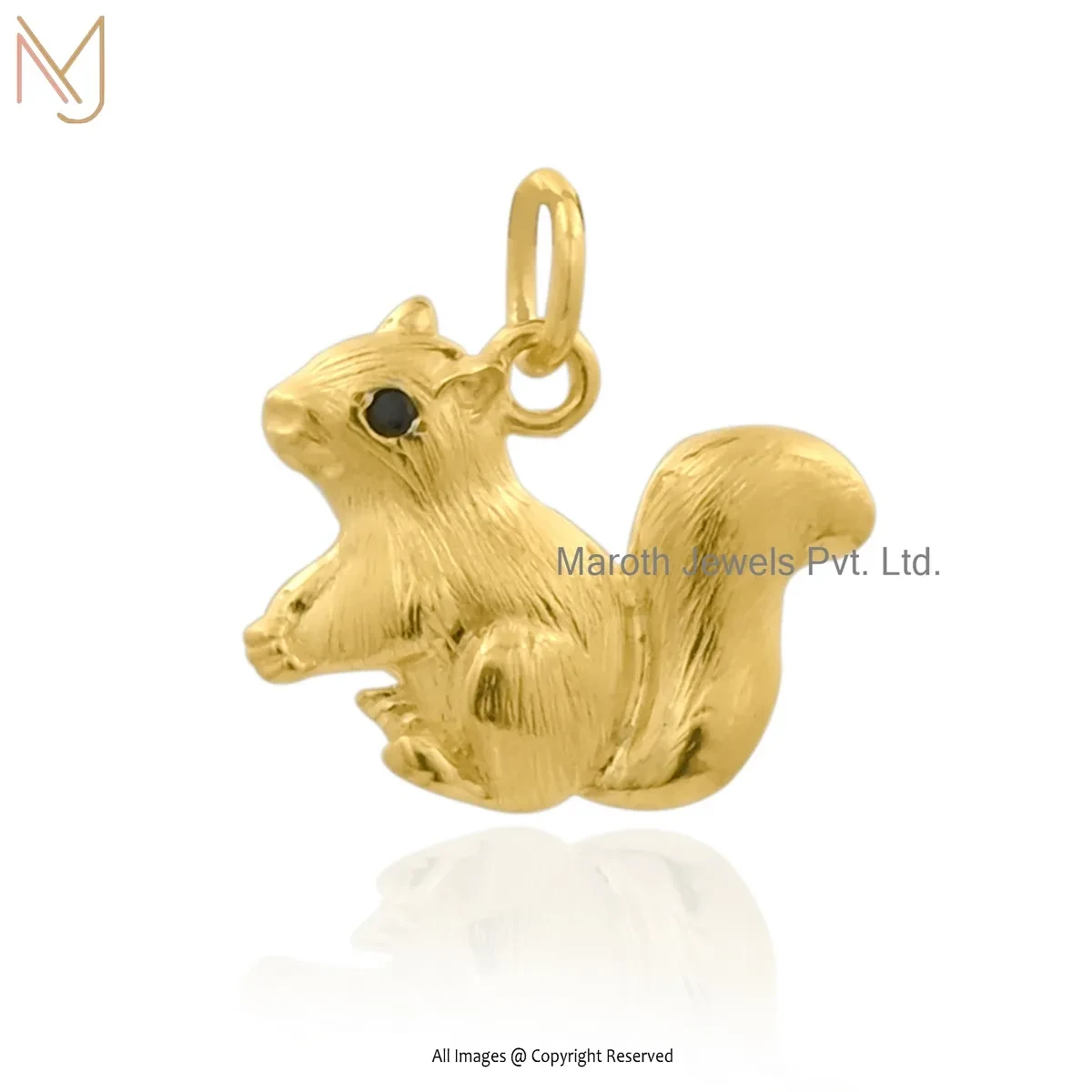 Private Lable 925 Silver Yellow Gold Plated Diamond Black Cubic Zircon Squirrel Charm Pendant