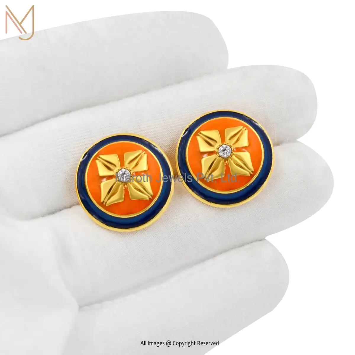 Wholesale 925 Silver Yellow Gold Plated Diamond Multi Enamel Color Cufflinks Jewelry