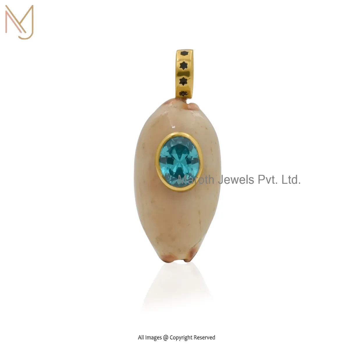 925 Silver Yellow Gold Natural Kodi Blue Topaz And Black Enamel Gemstone Shell Pendant USA