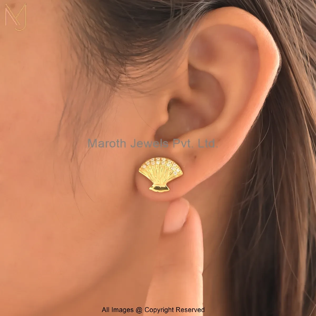 925 Silver Yellow Gold Plated Moissanite Sea Shell Stud Earring Manufacturer