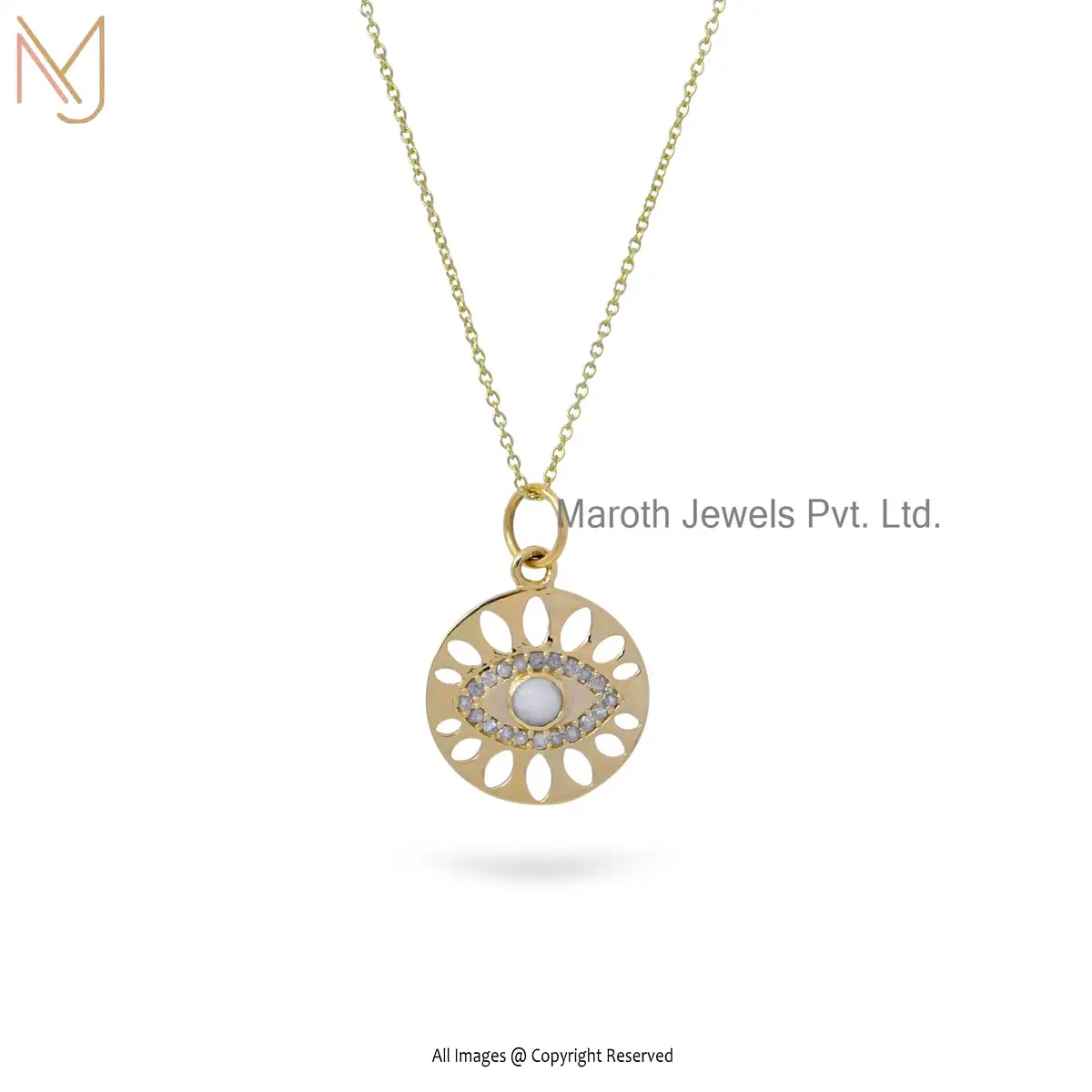 Private Label 925 Silver White Gold Diamond And Opal Gemstone Evil Eye Pendant Necklace