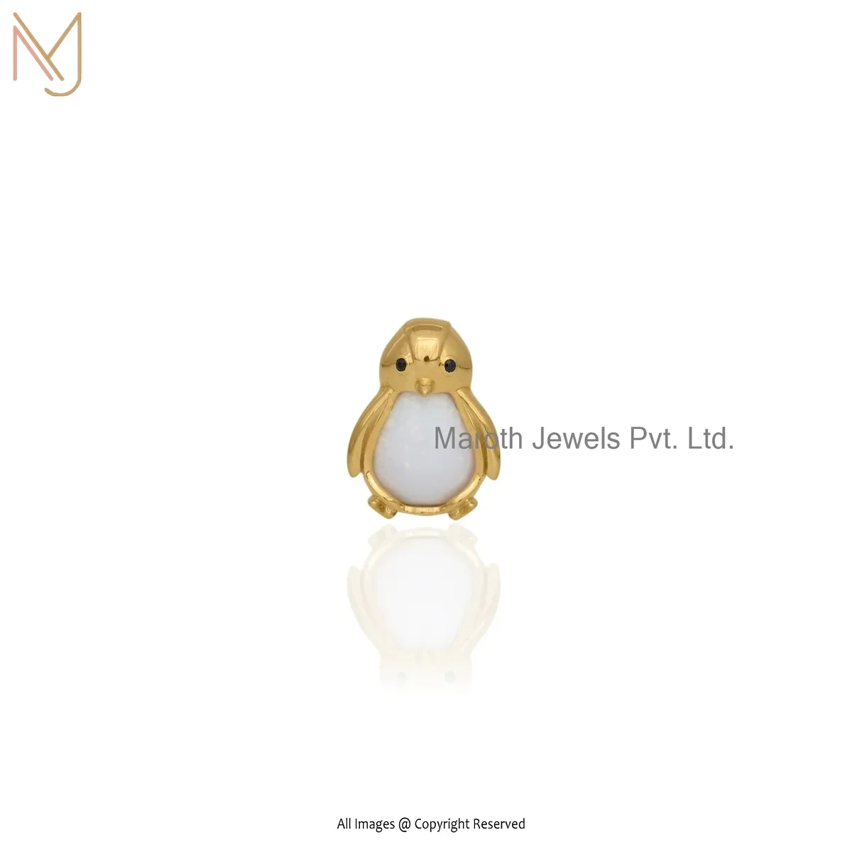 14K Yellow Gold Amethyst & Black Spinel Gemstone Penguin Charm Pendant USA