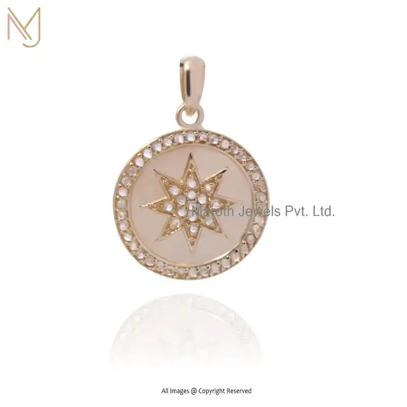 925 Silver Yellow Gold Plated Rainbow Moonstone Starburst Charms Pendant Custom Jewelry