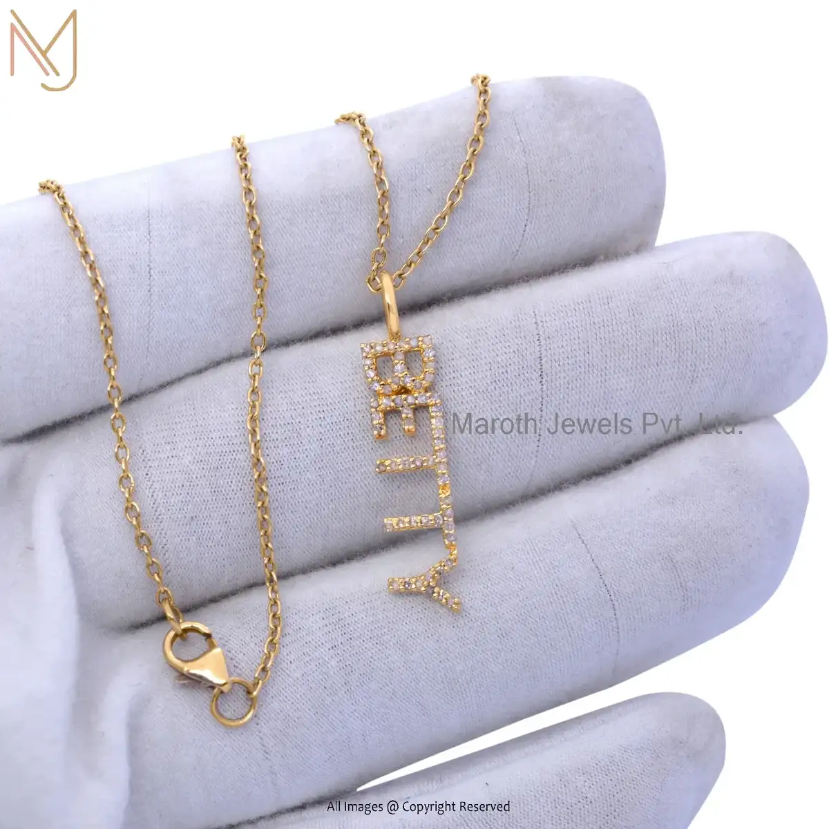 925 Silver Yellow Gold Plated Moissanite Initials Betty Name Plate Pendant Manufacturer