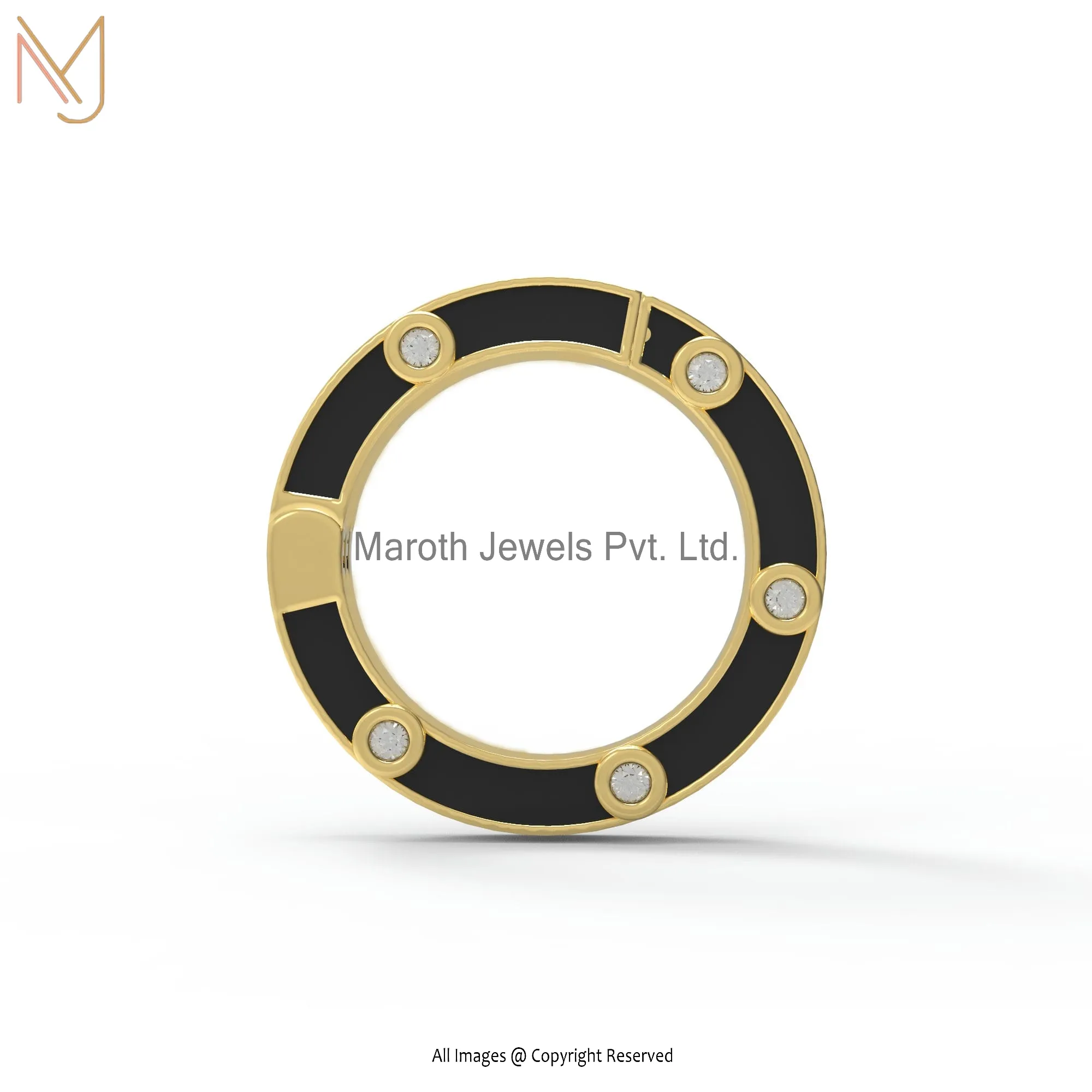 Private Label 14k Yellow Gold Diamond White Enamel Round Enhancer