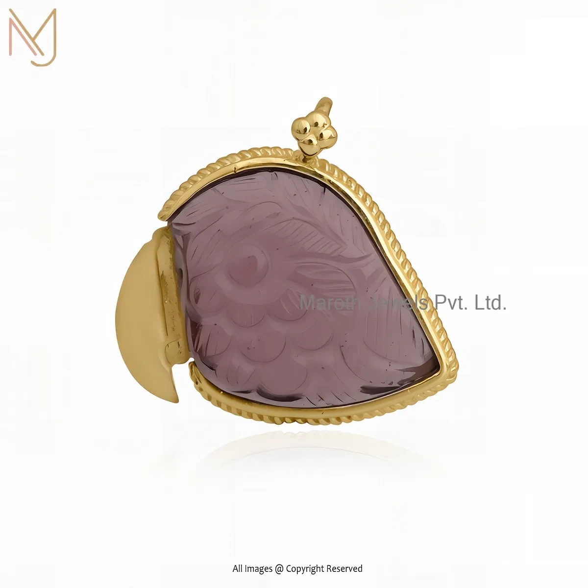 925 Silver Yellow Gold Plated Pink Tourmaline Gemstone Leaf Pendant Jewelry Supplier