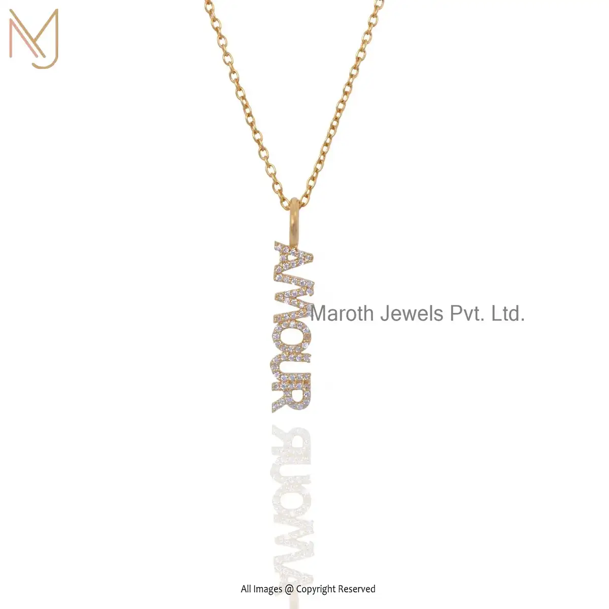 925 Silver Yellow Gold Plated Cubic Zircon Amour Name Plate Pendant USA