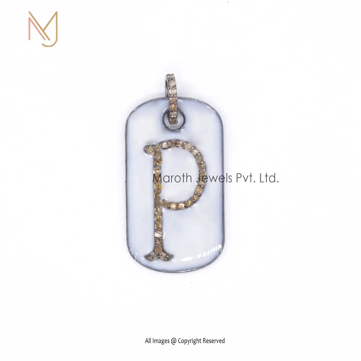 925 Silver Natural Silver White CZ And Blue Enamel Monogram Pendant USA