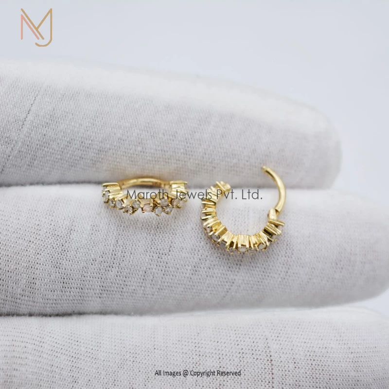 925 Silver Yellow Gold Huggies Pave Diamond Woman's Jewelry manufacture