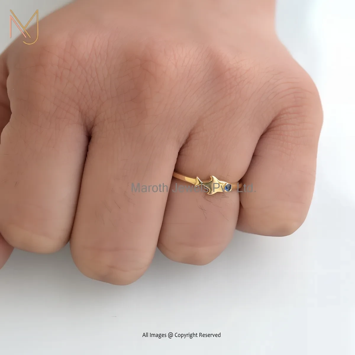 925 Silver Yellow Gold Plated Moissanite Fish Ring Custom Jewelry