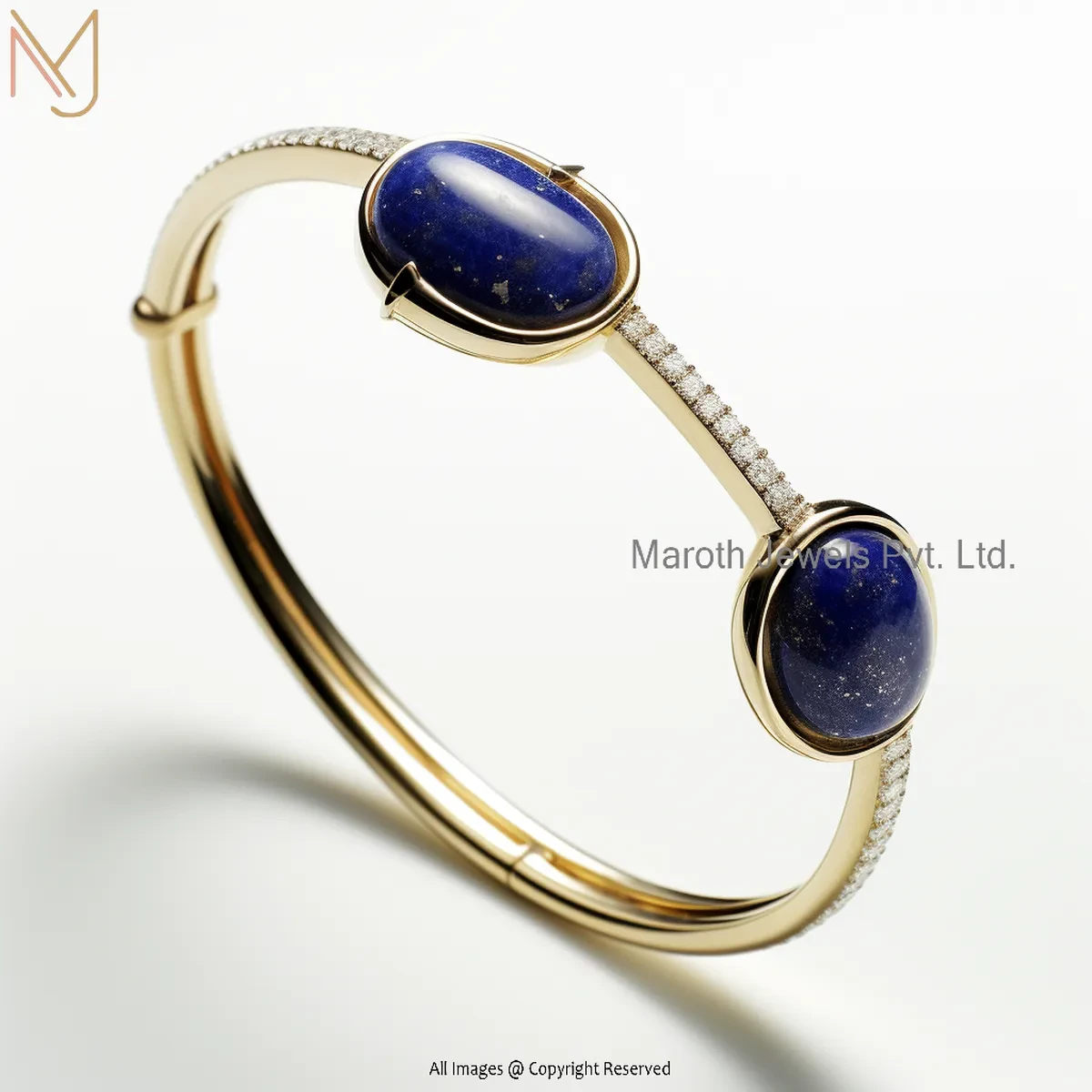 925 Silver Yellow Gold Plated Cubic Zircon & Lapiz Lazuli Bangle Jewelry Supplier