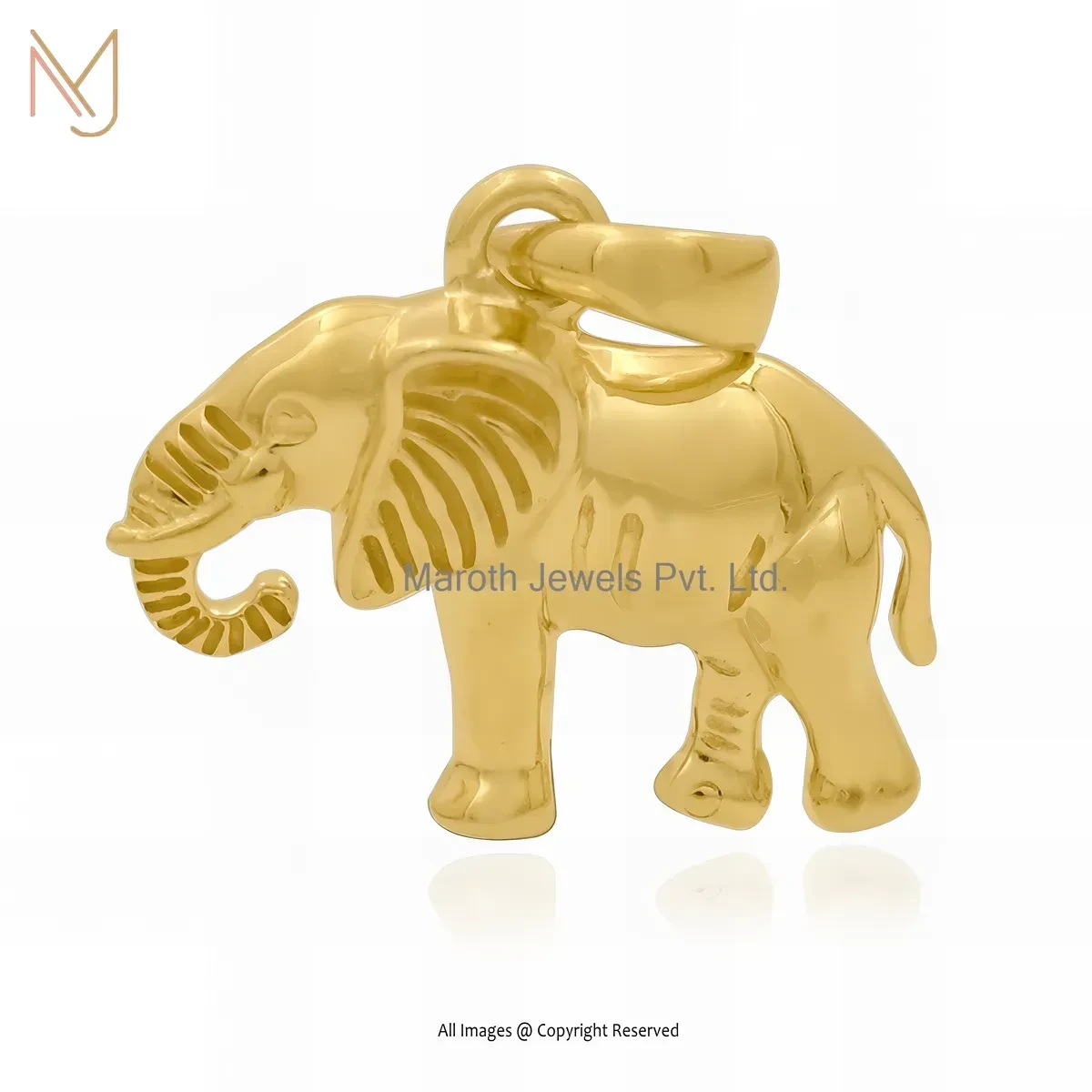 925 Silver Yellow Gold Plated Elephant Pendant Jewelry Supplier
