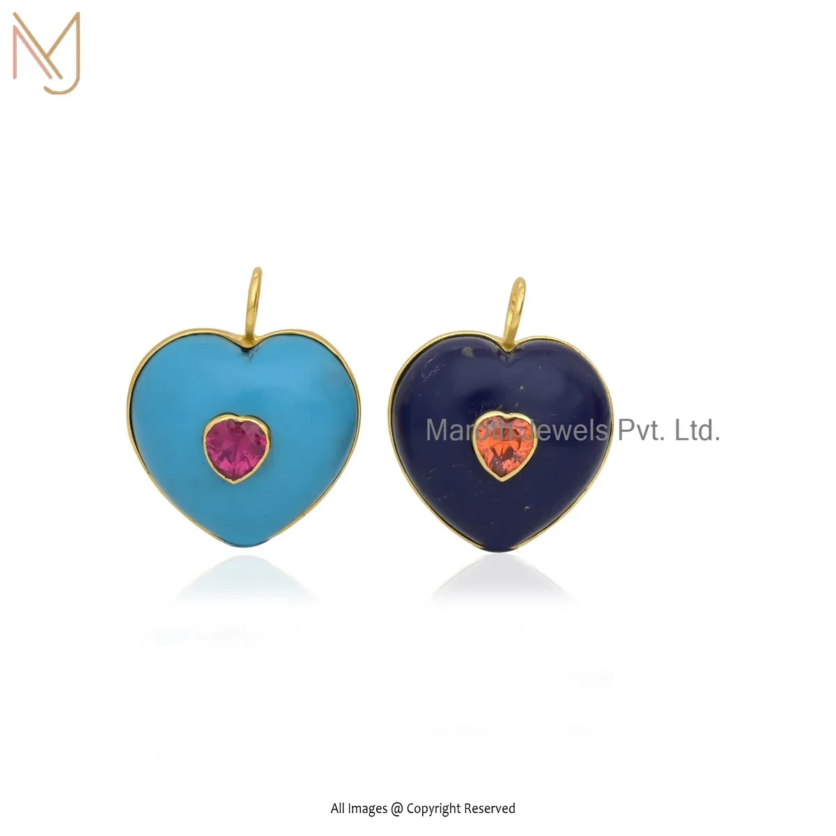 Wholesale 925 Silver Yellow Gold Plated Cubic Zircon & Amazonite Heart Pendant
