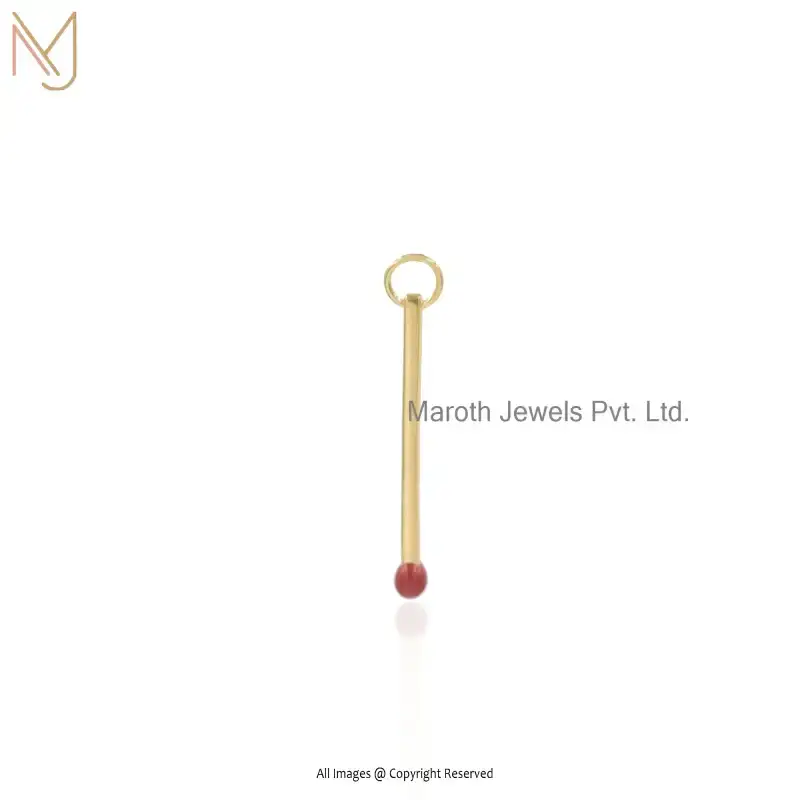 925 Silver Yellow Gold Red Enamel Match Stick Lucky Charm Pendant Manufacturer