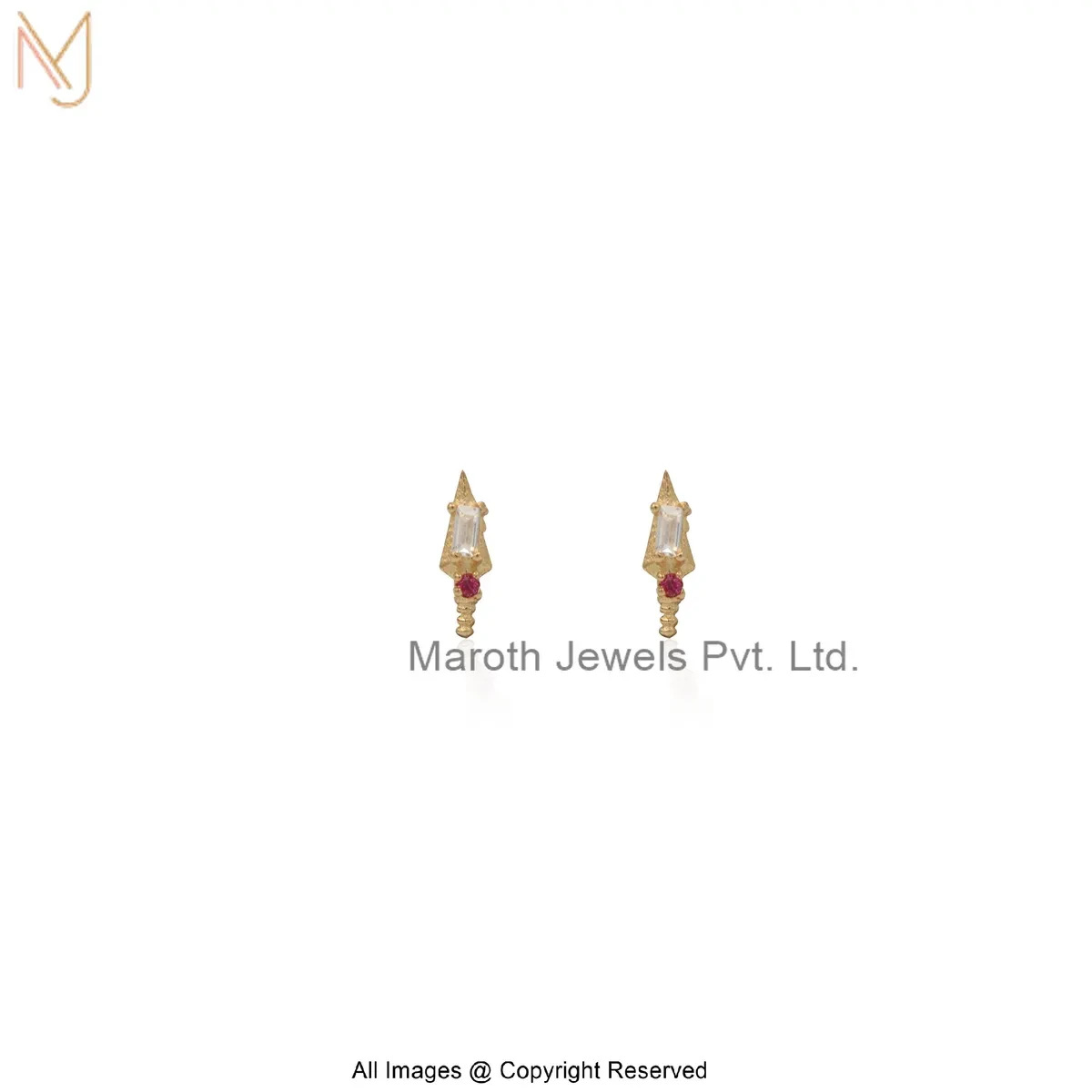 14K Yellow Gold Cubic Zircon Diamond Baguette Stud Earring Manufacturer