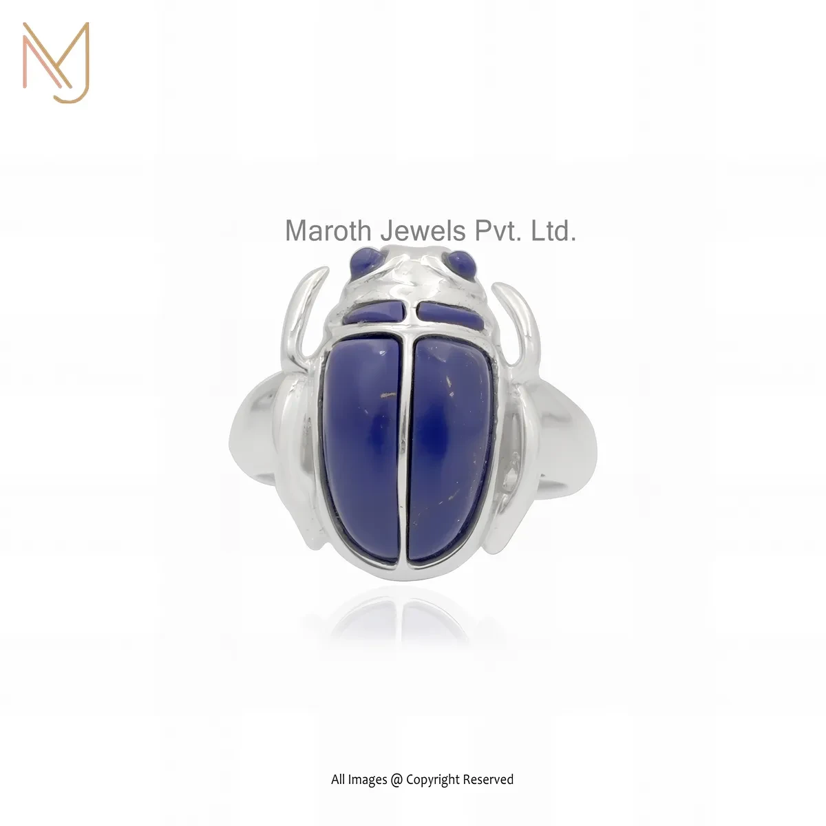 925 Silver Natural Silver Plated Lapiz Lazuli Scarab Ring Custom Jewelry
