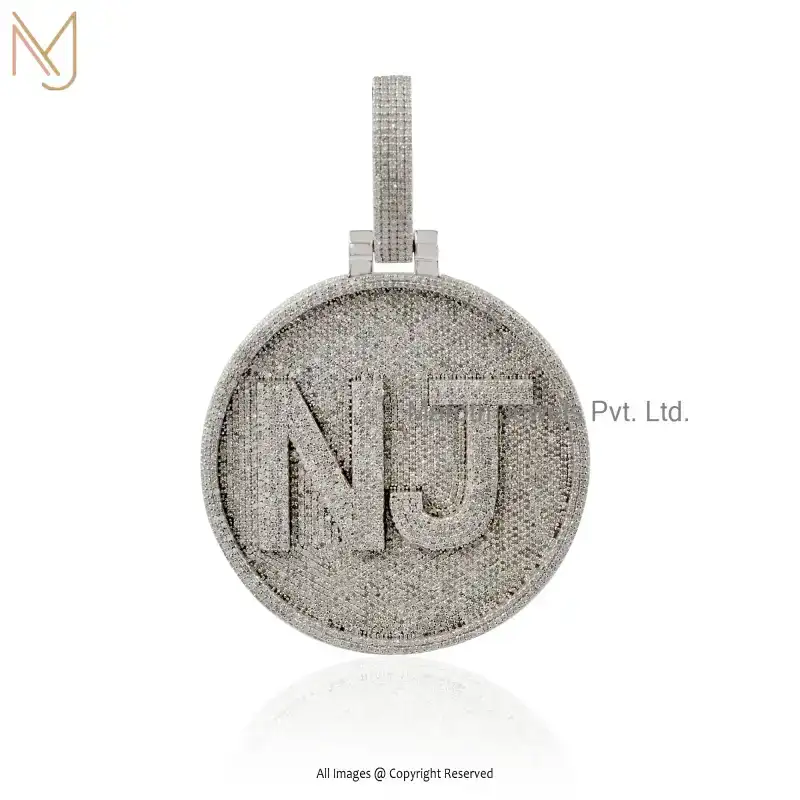 Private Lable 925 White Gold Plated Diamond -GH Iced Tone Disc Letter & Hip Hop Charm Pendant